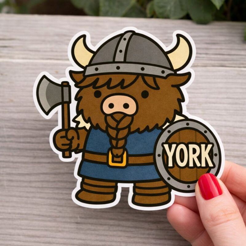 York Viking Highland Cow Vinyl Sticker